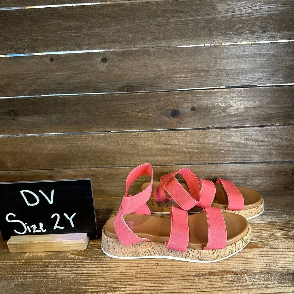 Girls Dolce Vita Slink Pink Elastic Strappy Casual Cork Sandals Size‎ 2 Y GUC